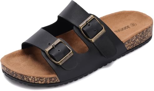 Cork Footbed Slides for Women Double Buckle Sandals